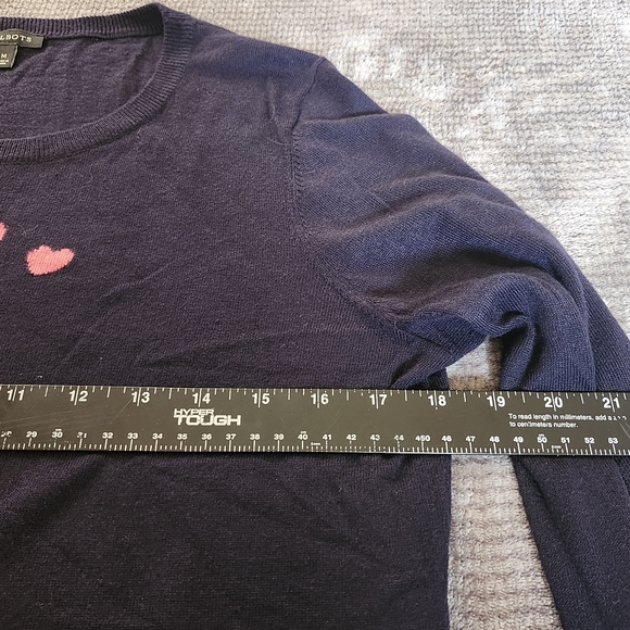 Talbots Light Weight Womens Sweater, Long Sleeve, Sz Med, Navy With Pink Hearts - Picture 5 of 7